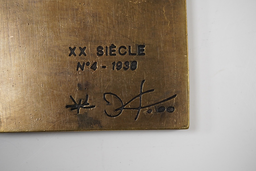 Joan Miro (1893-1983), an abstract bronze plaque XX Siecle No.4-1938, signed in the casting, 11cm high
